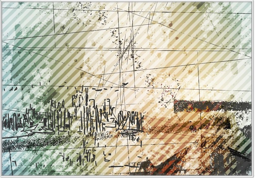 Wallario Wandbild Grunge Stil Streifen Schrift und Muster, Größe: 70,30 x 100,30 cm, Poster mit weißem Kunststoffrahmen