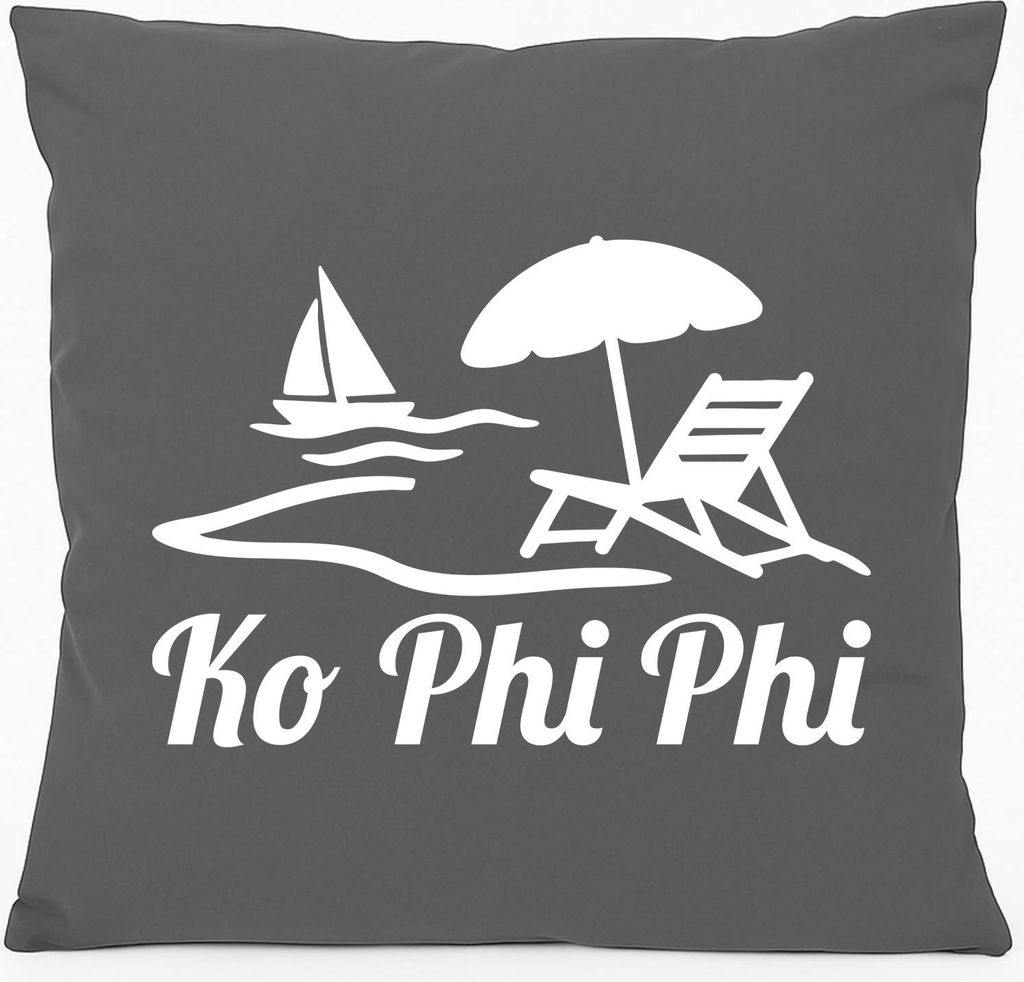 Huuraa Kissen Ko Phi Phi Inselmotiv Thailand 40x40cm mit Füllung Steel Grey Baumwolle Dekokissen Geschenkidee