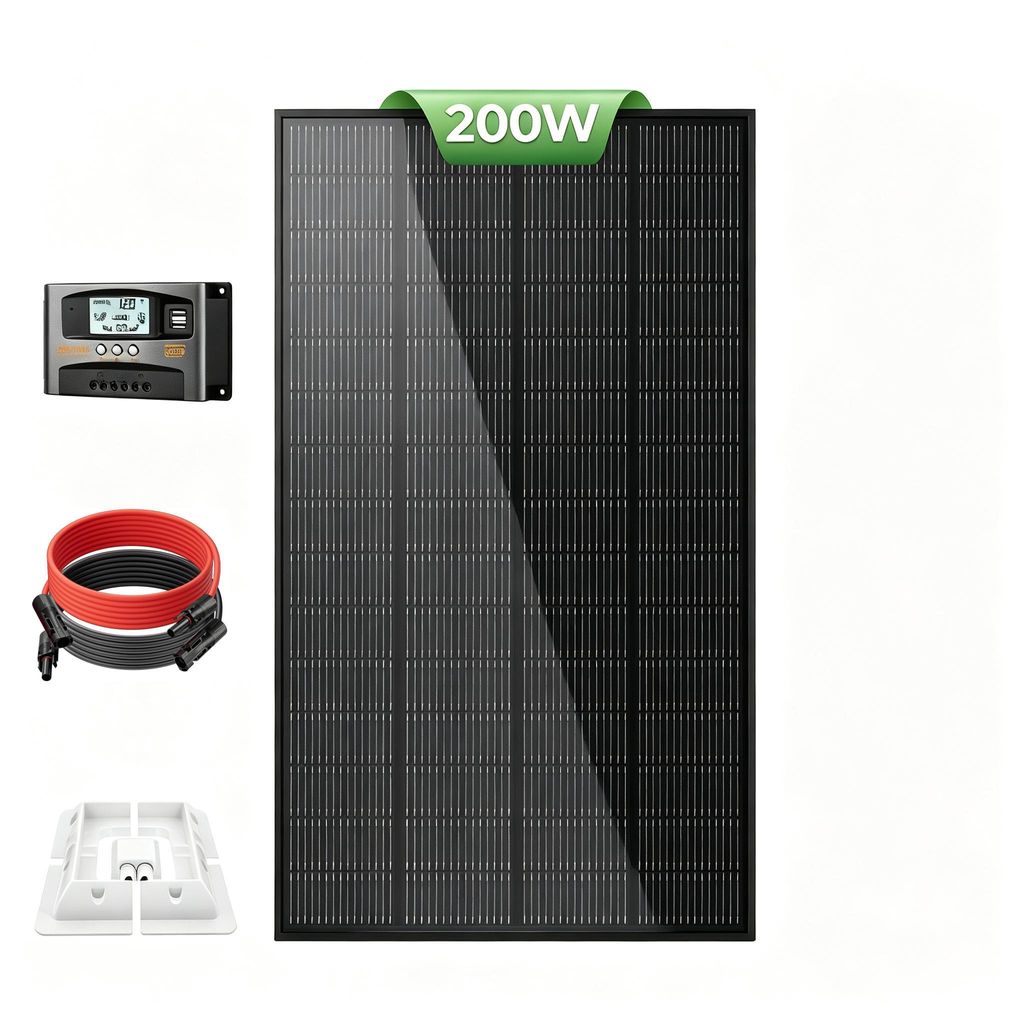 200W Solarmodul Komplettset 18V, Neueste Version, Topcon bis zu 25% Effizienz, mit Laderegler, Kabel & Halterung, PV Set für Balkon, Wohnmobil