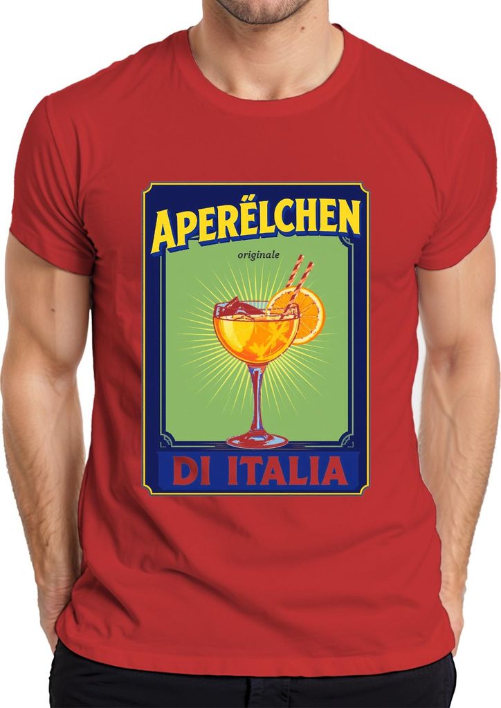 Aperélchen originale Spritz Cocktail Orange Italien Retro Karneval Herren T-Shirt, Rot, M