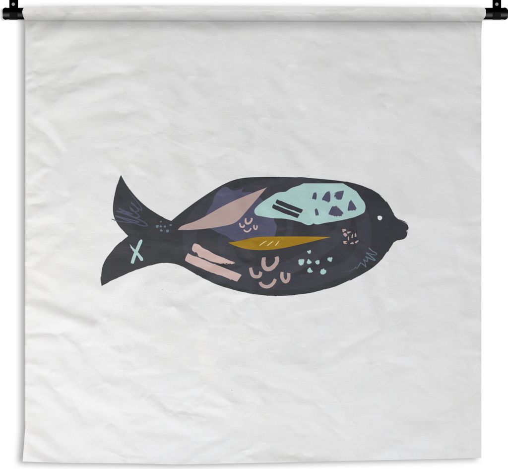 MuchoWow Wandteppich Wandbehang Pastell - Schwarz - Fisch 150x150 cm Tapisserie Dekoration Wandtuch - Wohnaccessoires - Modernes
