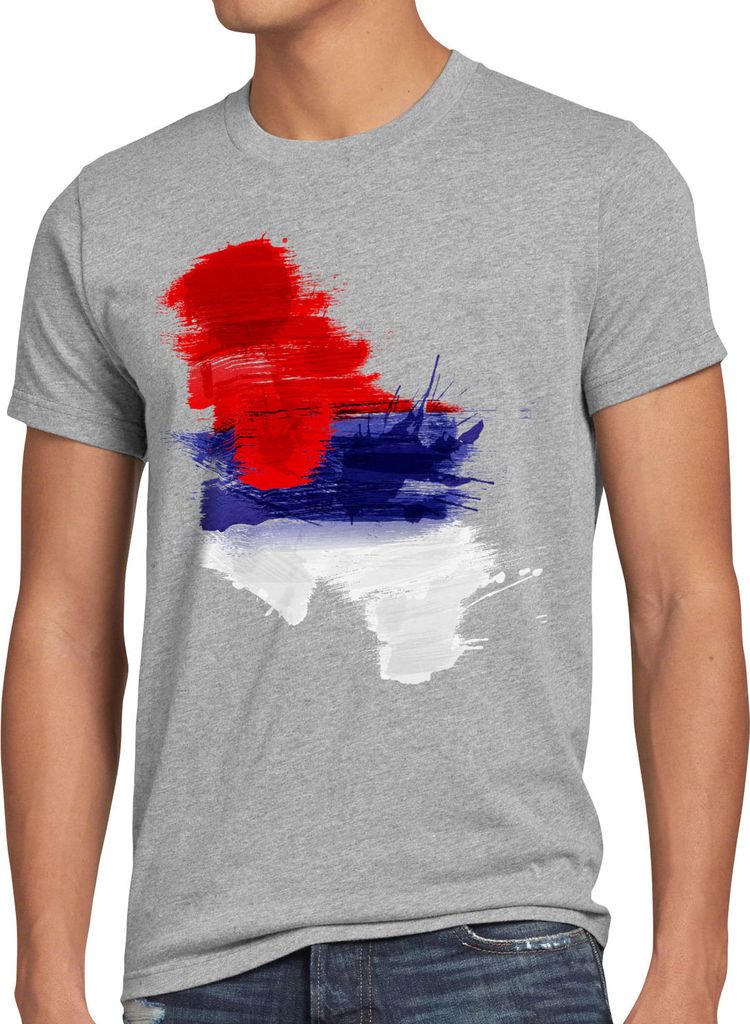 BaumwolleCloud Flagge Serbien Herren T-Shirt Fußball Sport Serbia WM EM Fahne