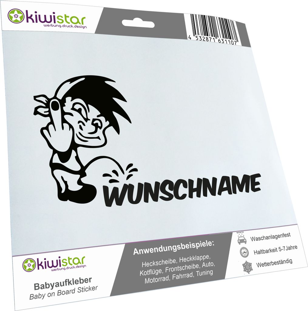 Kiwistar - Autoaufkleber - Piss on Wunschname - Junge mit Tuch & Finger - 24 cm - schwarz - Pissmännchen - Aufkleber für Auto, Laptop, Fahrrad, L...
