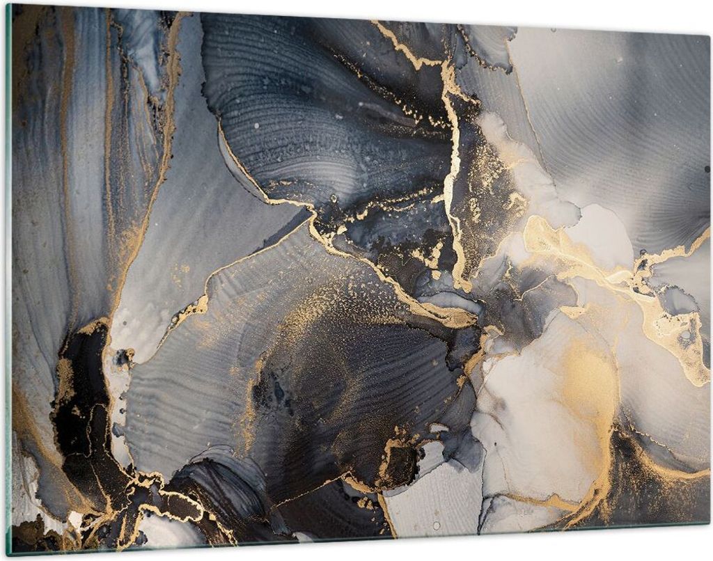 Bilder auf glas - Einteilig - Dunkel Abstraktion Gold - 120x80cm - Glasbilder - Wandbilder - Bilder - zum Aufhängen bereit - Wanddekoration aus Gl...
