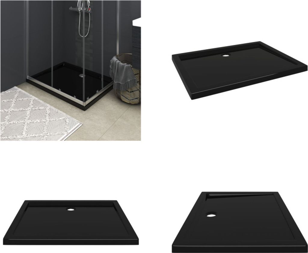 vidaXL Duschtasse ABS Rechteckig Schwarz 80x100 cm - Duschwanne - Duschwannen - Duschtasse - Duschtassen