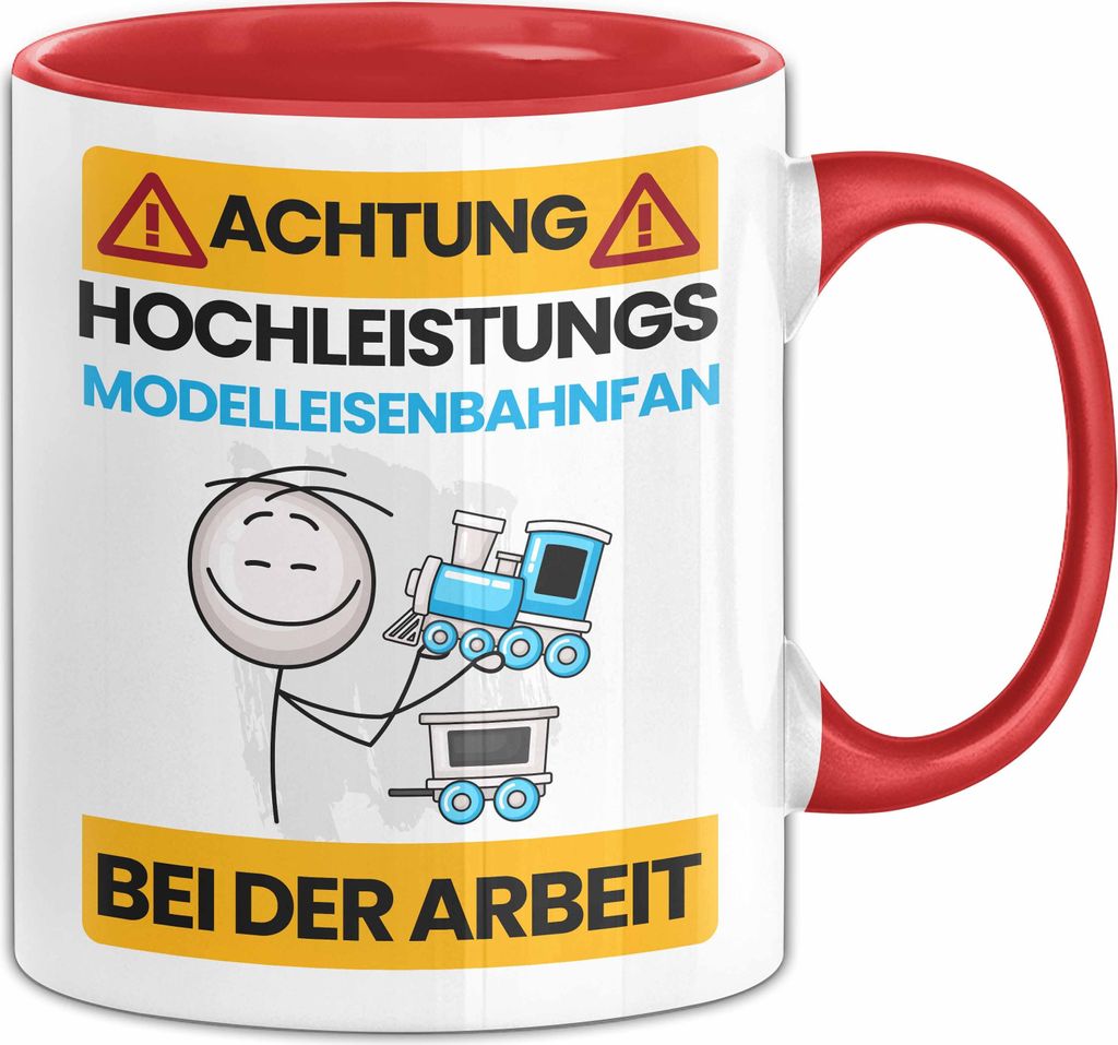 Modelleisenbahner Tasse Geschenk Lustiger Spruch Geschenkidee für Modelleisenbahner Achtung Hochleistungs Modelleisenbahner Bei Der Arbeit (Rot)