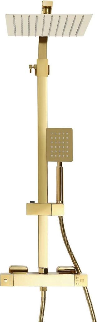 Duschsystem - Thermostat Duschset - Quadratische 20 cm Kopfbrause - Regendusche - Messing - Gold