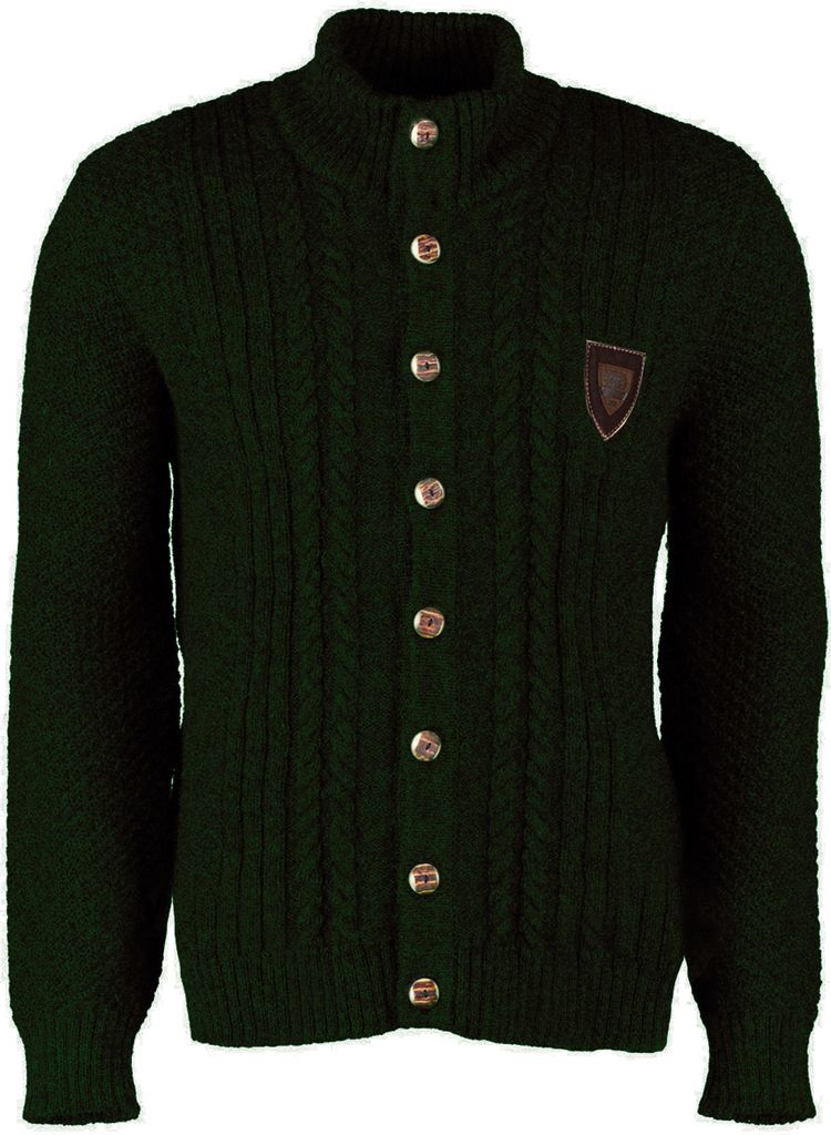 Herren Strickjacke Trachten Schurwolle Strick Pullover Trachtenpullover, Größe:52/L, Farbe:Oliv