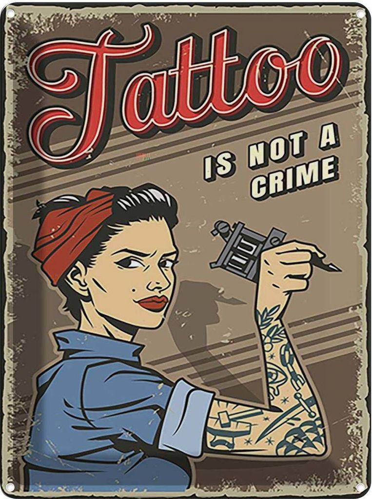 vianmo Blechschild 40x30 cm Tatoo is not a crime Pinup Pin Up