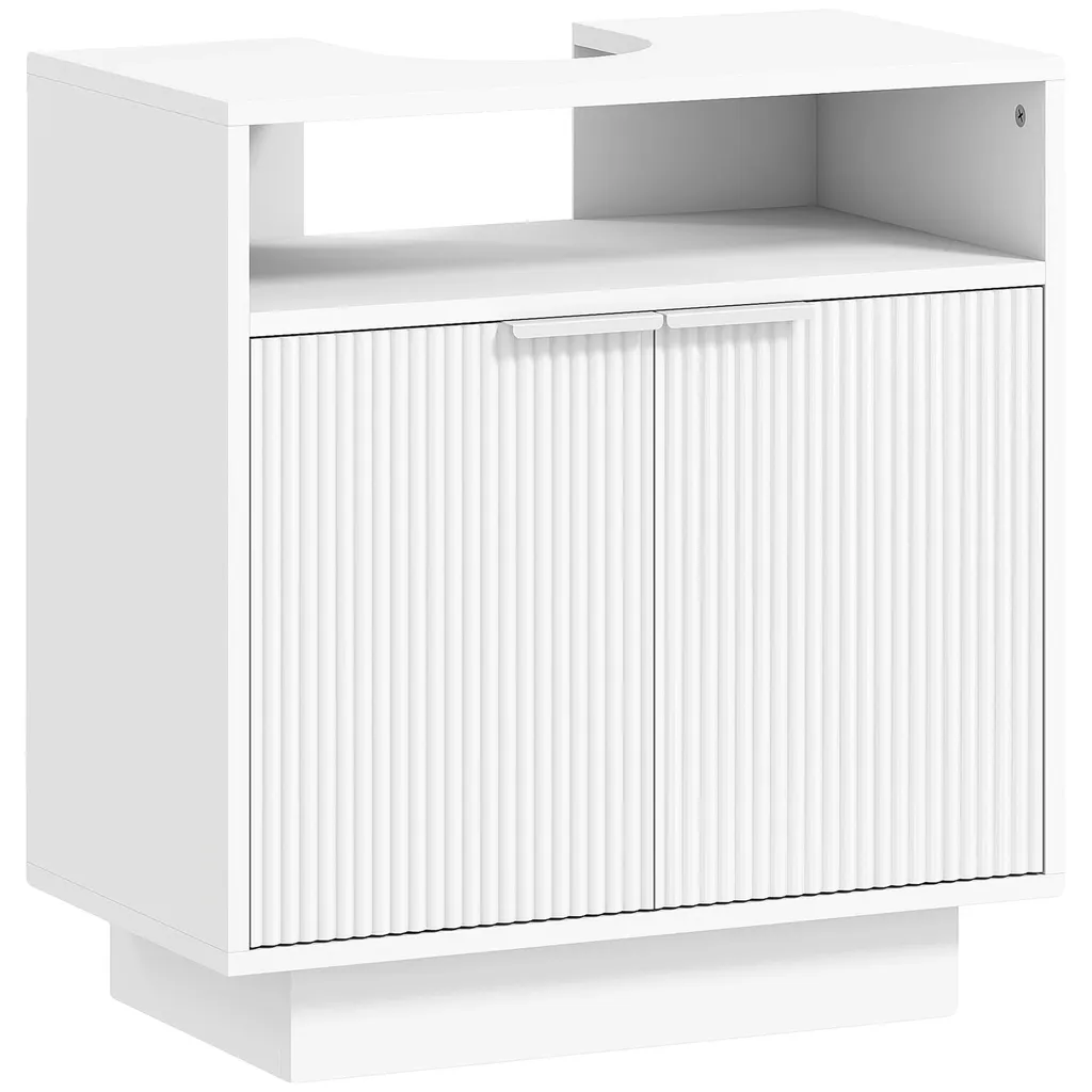 Meuble de Salle de Bain Blanc 60x33x63 cm avec Nombreux Rangements