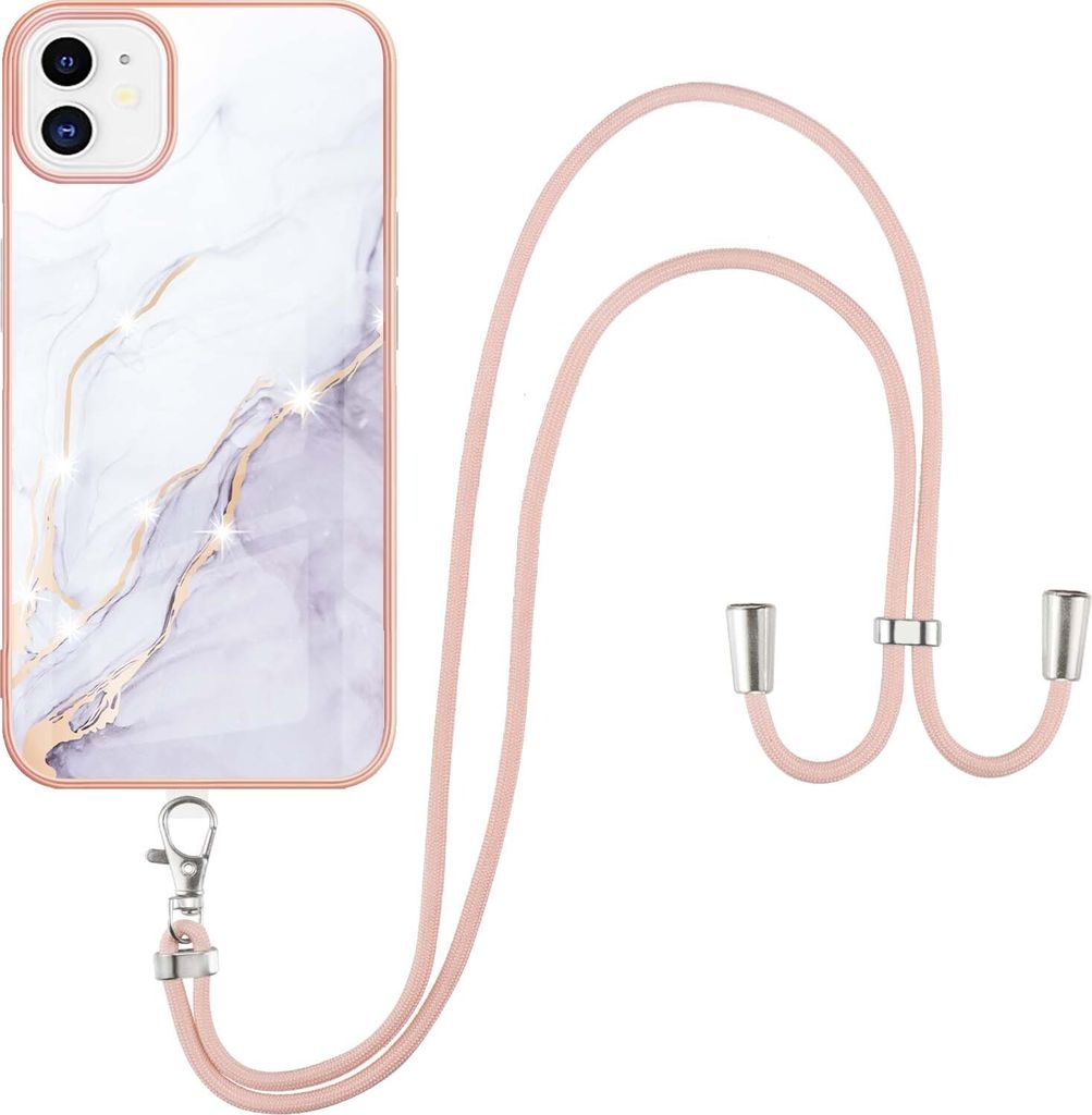 iPhone 11 Handykette Hülle, Ultra Dünn Soft TPU Bumper Anti-kratzt Schutzhülle mit verstellbarem Tragegurt für iPhone 11 Weiß