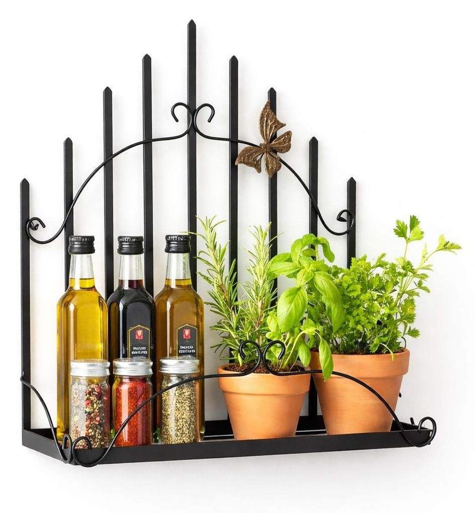 DanDiBo Kräuterregal Kücheregal Balkonregal Wand Metall Schwarz 96237 Wandregal Blumenregal Pflanzenhalter Wandblumenhalter Küche Balkon