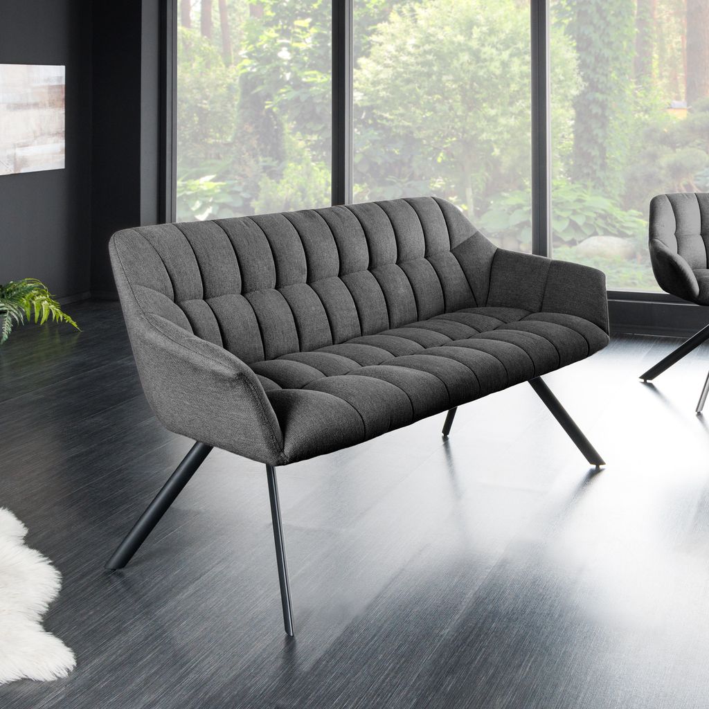 riess-ambiente Esszimmer Sitzbank PAPILLON 165cm anthrazit Flachgewebe mit Lehnen schwarzes Metallgestell Polsterbank Bank
