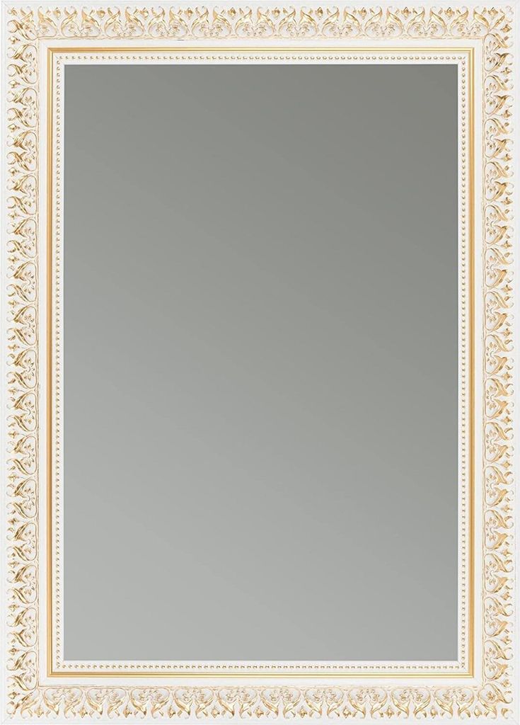 CLAMARO 'Friedrich' Antik Wandspiegel mit Rahmen | Weiss Gold | Shabby Chic Vintage Barock Spiegel mit Holzrahmen | Barockspiegel inkl. Metall Aufh...