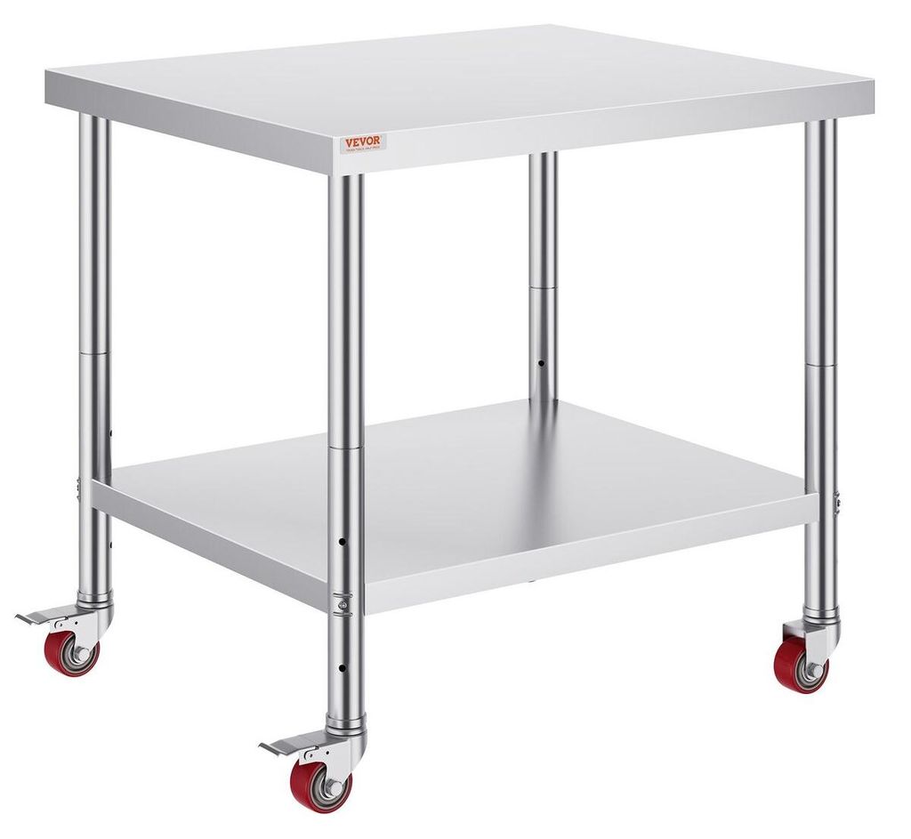Stainless Steel Catering Work Table 30x36 Inch Commercial Kitchen Table with 4 Wheels Commercial Food Prep Workbench With Flexible Adjustment Shelf...
