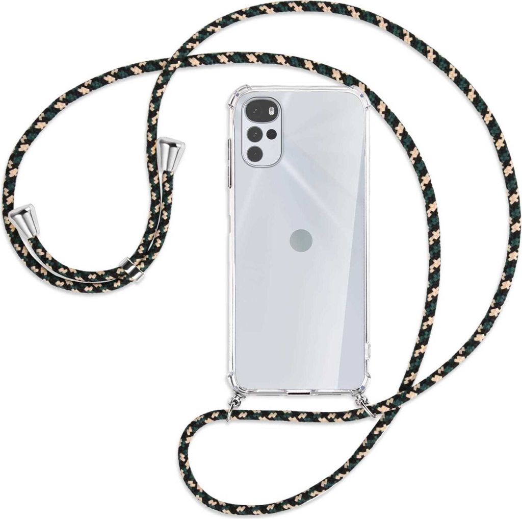 Handykette Backcover-Schutzhülle mit Band (Metall silberfarben) für Motorola Moto G22 4G - camouflage