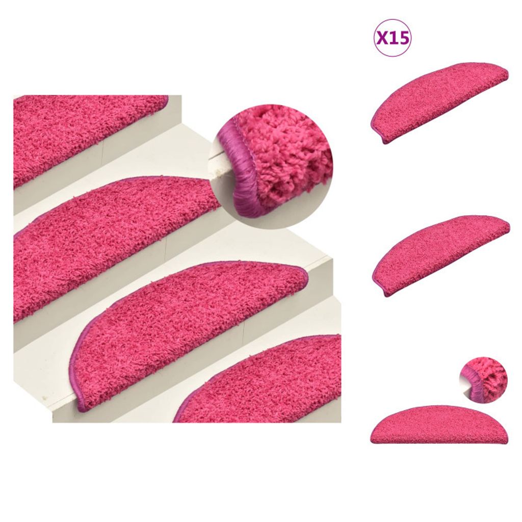 vidaXL Treppenmatten 15 Stk. Rosa 65x21x4 cm - Stufenteppiche