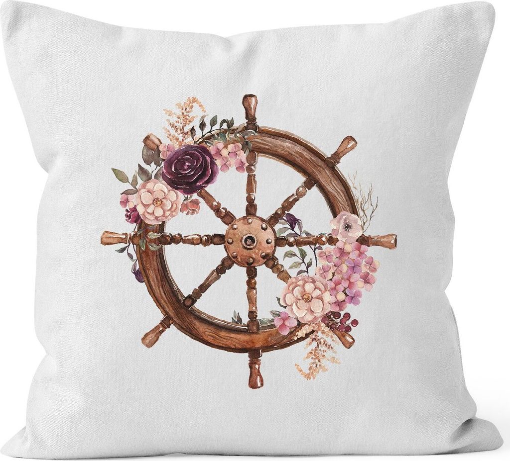 Kissenbezug Steuerrad Blumen Wasserfarben Watercolor Kissen-Hülle Deko-Kissen Baumwolle Autiga weiß unisize