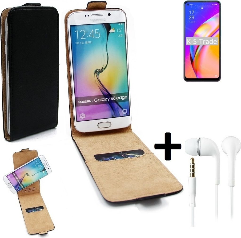 K-S-Trade Handy-Hülle + Kopfhörer kompatibel mit Oppo A94 5G 360° Flipstyle Schutz-Hülle Smartphone Tasche Case Flip cover schwarz 1x
