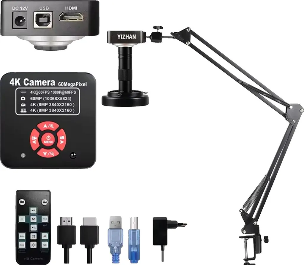 Caméra de microscope industrielle 4K 60MP kit complet HDMI USB réglable