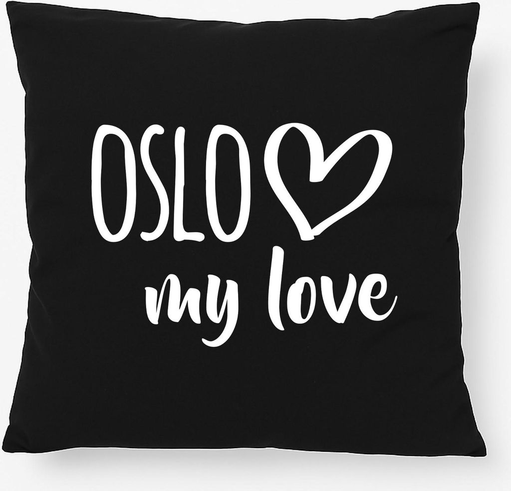 Huuraa Kissen Oslo my love 40x40cm mit Füllung Black Baumwolle Dekokissen Geschenkidee