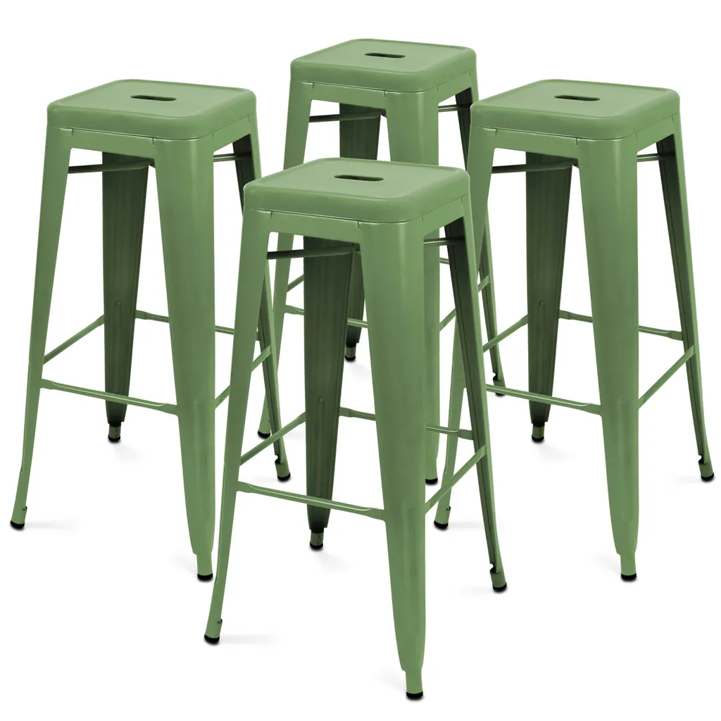 Tabouret de bar extérieur en métal vert cactus pour jardin - Set de 4