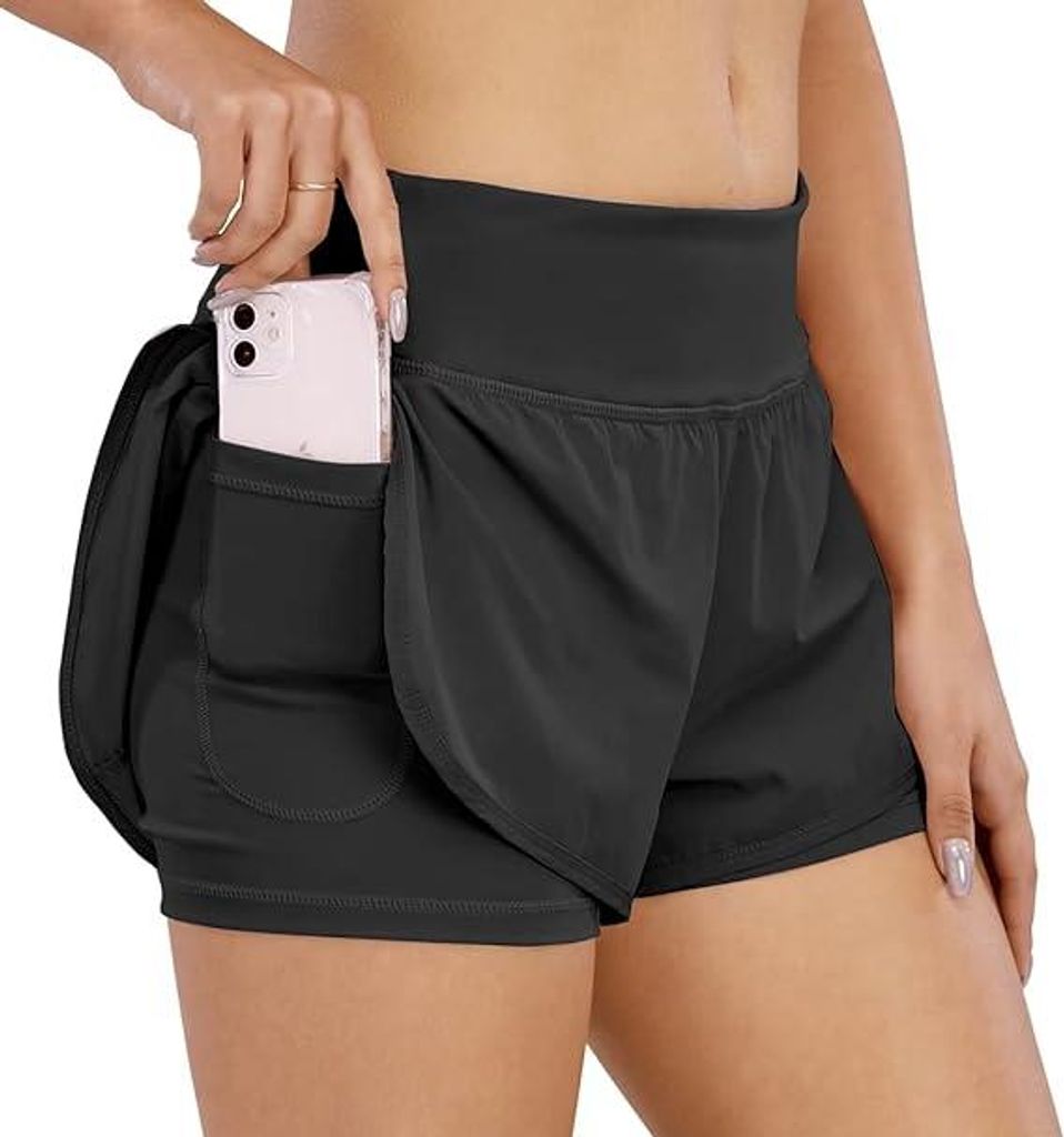 Damen-Shorts Kurz zum Laufen Sport Fitness Sommer Schwarz XXL