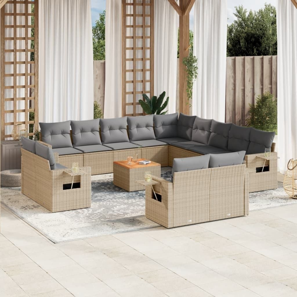 Maison Exclusive - 14-tlg. Garten-Sofagarnitur mit Kissen Beige Poly Rattan