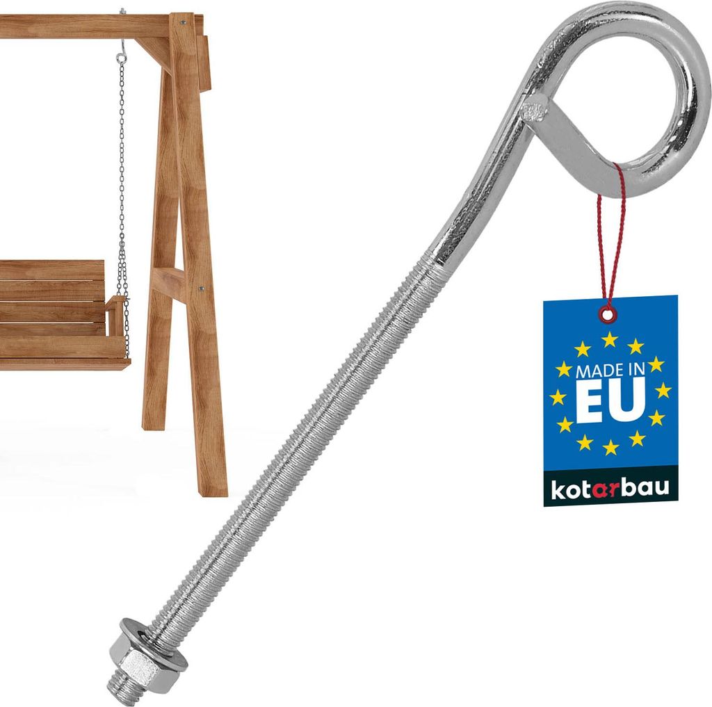 KOTARBAU Schaukelhaken Schraubhaken M8 170 mm Verzinkter Stahl Deckenhaken Haken zum Schrauben Schwerlasthaken Schaukel Haken