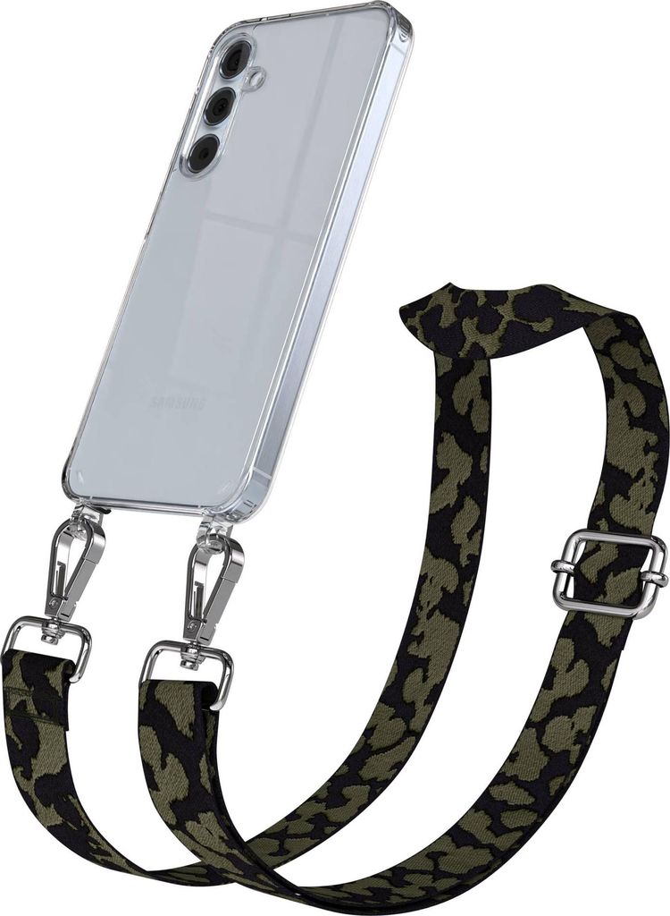 EAZY CASE Handykette - Verstellbarer Trageriemen kompatibel mit Samsung Galaxy A55, Handykordel mit transparenter Silikon-Hülle, Karabiner Silber,...