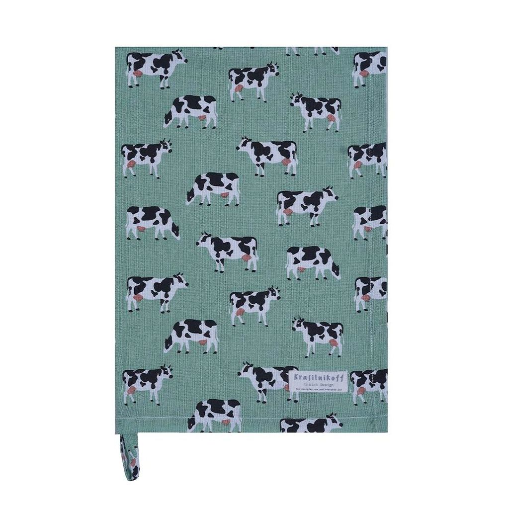 Krasilnikoff – Geschirrtuch KW13604 – Cow / Kuh, Green