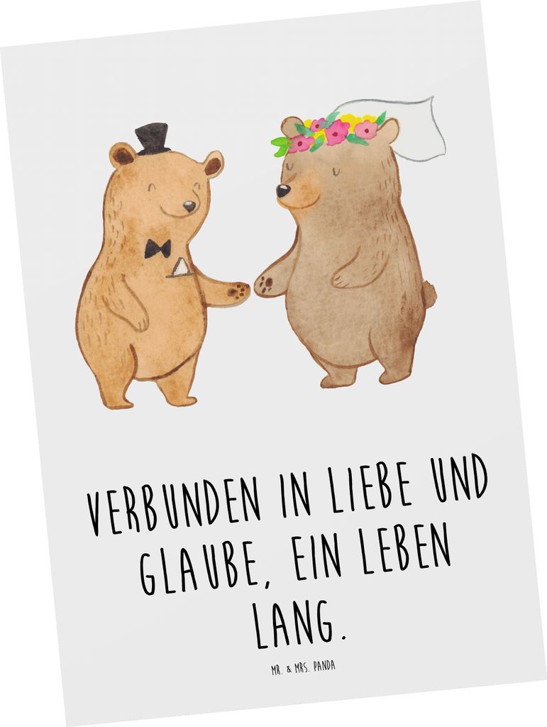 Mr. & Mrs. Panda Grußkarte Kirchliche Trauung Liebe Glaube - Weiß - Geschenk, Postkarten, Heiraten, Postkarte, festliche Stimmung, Verbunden in u...