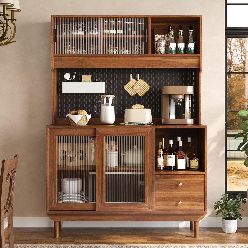 Merax Küchenschrank Buffet mit Riffelglas-Schiebetüren, Produktbild 