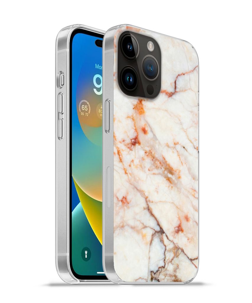 MuchoWow Handyhülle Schutzhülle Hülle für Apple iPhone 14 Pro - Softcase Marmor - Orange - Stein Silikon Softcase Handy Hülle - Umschlag