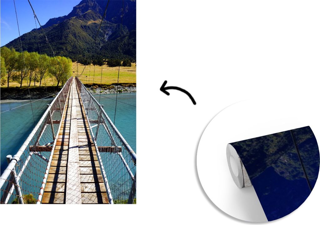 MuchoWow Fototapete für Wohnzimmer oder Schlafzimmer Wandtapete Vinyl Motivtapete Brücke im Mount Aspiring National Park auf der SüSteckanschl...