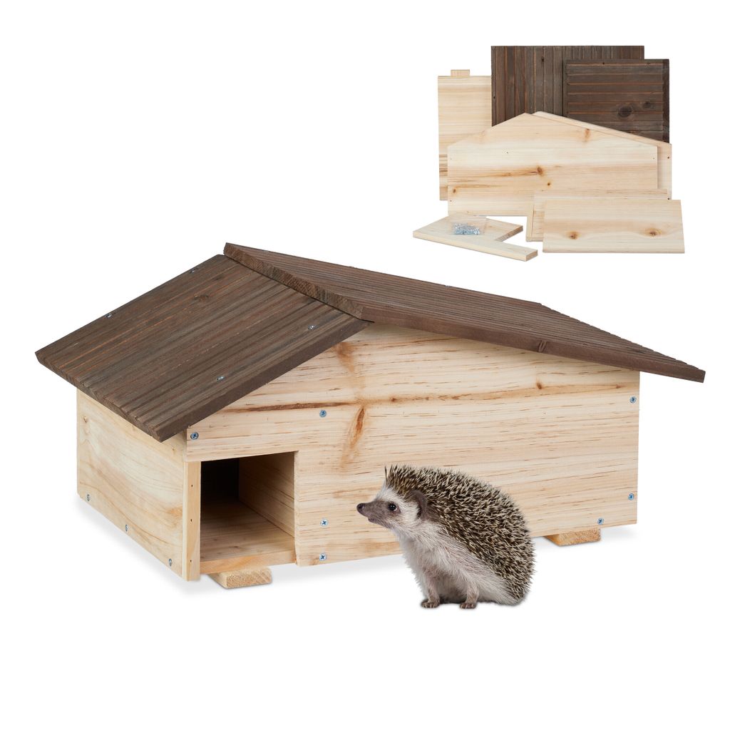 Relaxdays Igelhaus, Holz, Igelhotel mit Boden, 2 Kammern, Produktbild 