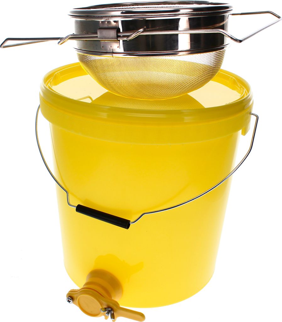 Abfülleimer 25kg mit Quetschhahn und Edelstahl Doppelsieb Produktbild 