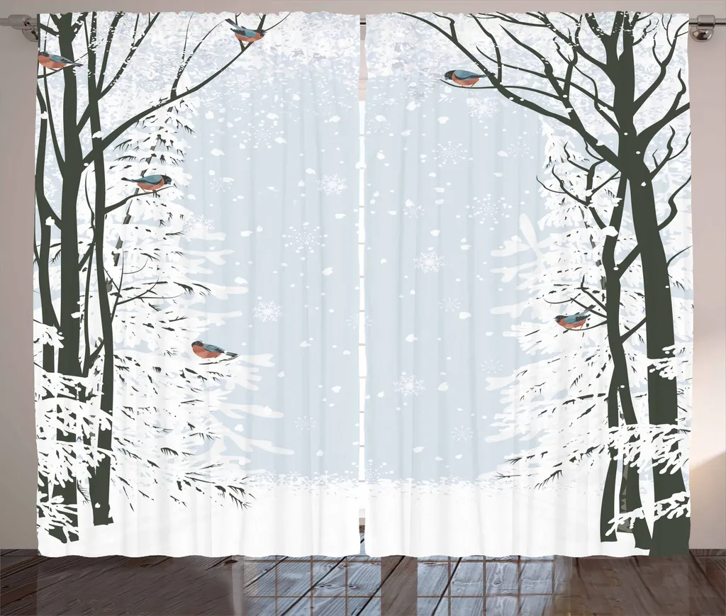 Tenda Camera da Letto ABAKUHAUS 280x175 - Motivo Invernale con Ganci