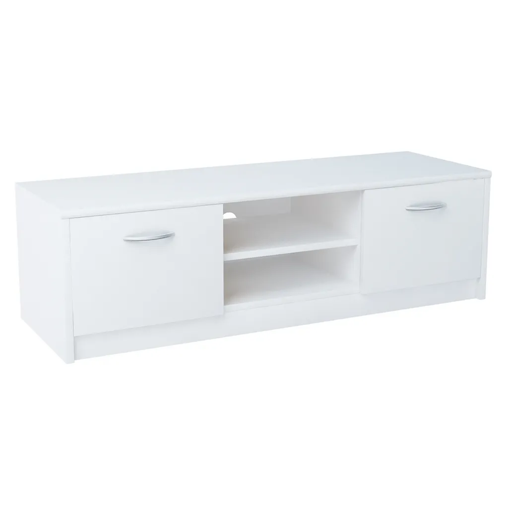 Support TV 120cm Blanc Mat : Solution de Rangement Discrète pour Décodeur - 3