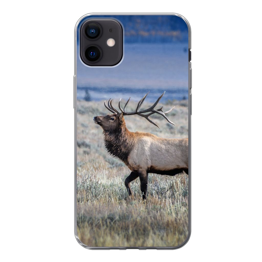 MuchoWow Handyhülle Schutzhülle Hülle für iPhone 12 mini Hirsche - Elche - Gras Silikon Softcase Handy Hülle - Bild
