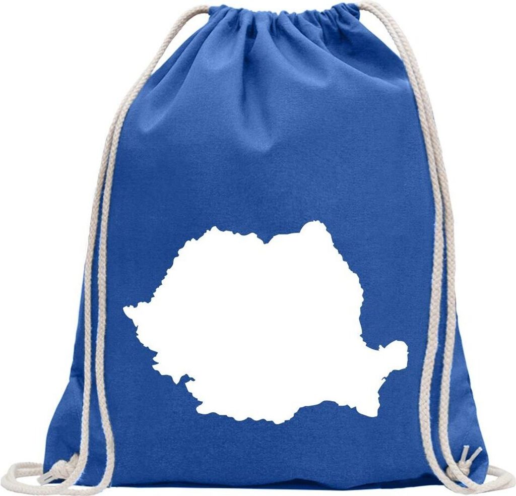 Kiwistar - Turnbeutel - royal - Rumänien Umriss Kontur - Fun Rucksack Sport Beutel Gymsack Baumwolle mit Ziehgurt