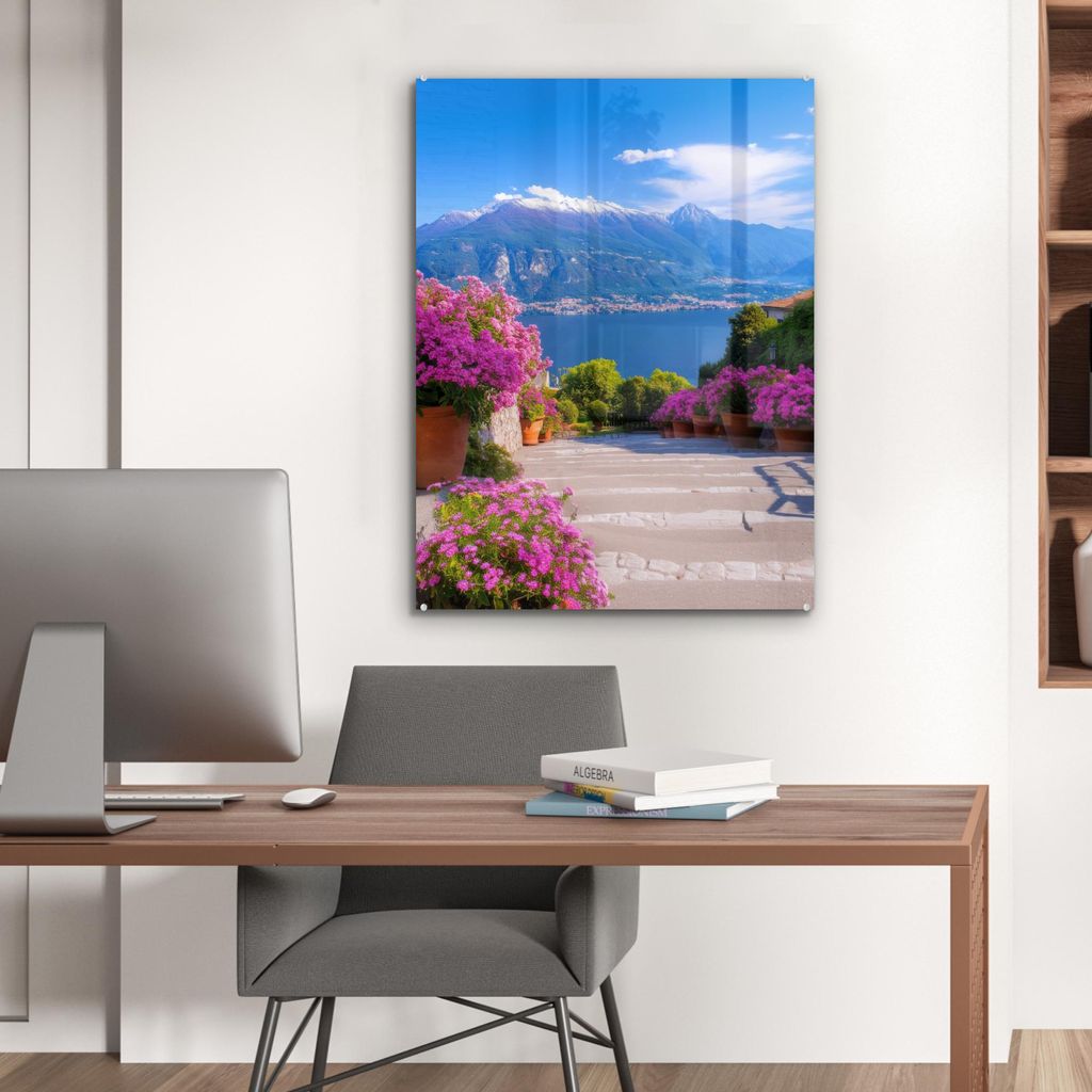 MuchoWow Glasbilder - Bilder auf Wandbild - Foto auf Glas Comer See - Italien - Landschaft 60x80 cm Wanddekoration aus Glas - Acrylglasbild - Acryl...