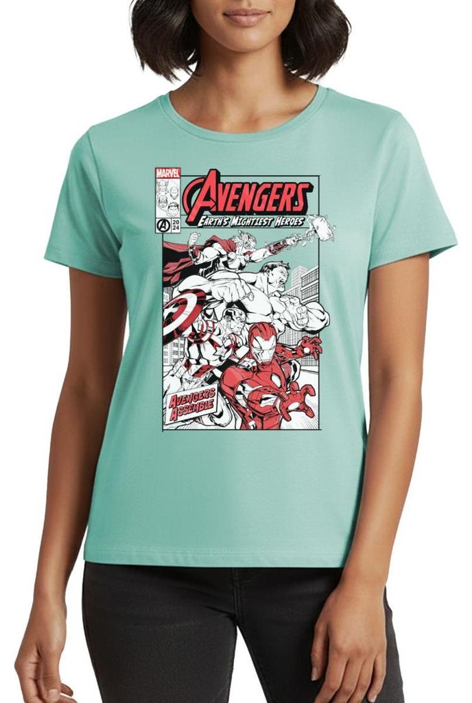Spreadshirt Avengers Assemble Helden Comic-Motiv Frauen Premium T-Shirt, S, Mint