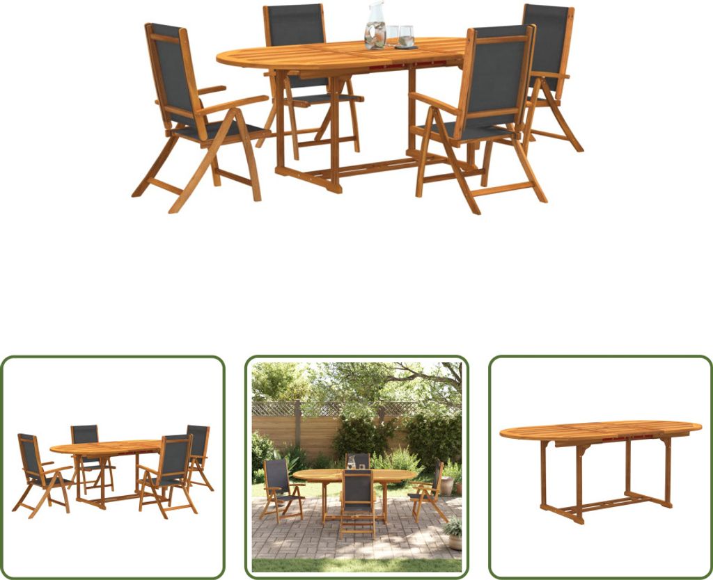 The Living Store 5-tlg. Garten-Essgruppe Massivholz Akazie und Textilene