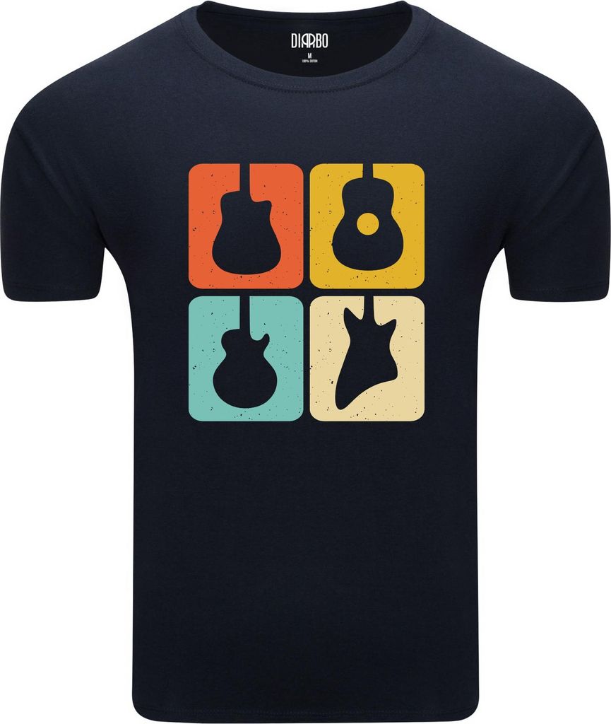 Diarbo Herren T-Shirt mit Musikliebhaber Druck Gitarrensymbole Dunkelblau Gr.S