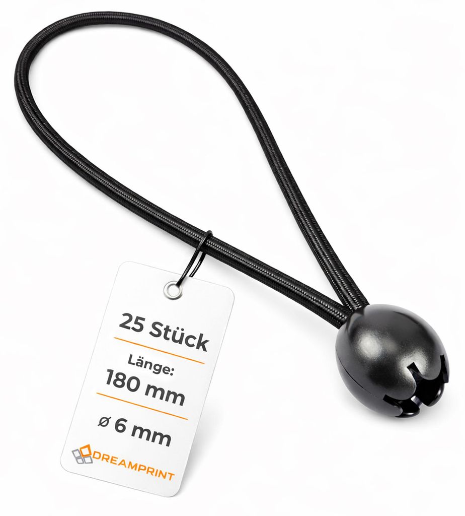 Dreamprint Expanderschlinge 25 Stück 180mm Ø 6mm schwarz Spanngummi mit Kunststoffkugel