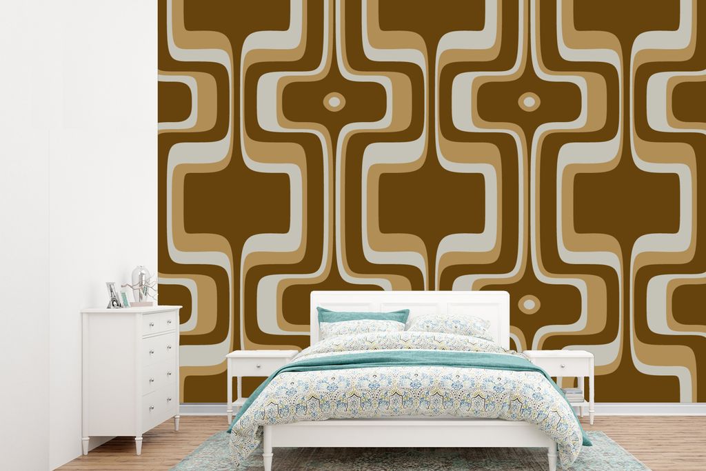 MuchoWow Fototapete für Wohnzimmer oder Schlafzimmer Wandtapete Vinyl Motivtapete Retro - Design - Braun - 305x220 cm - Wandbilder