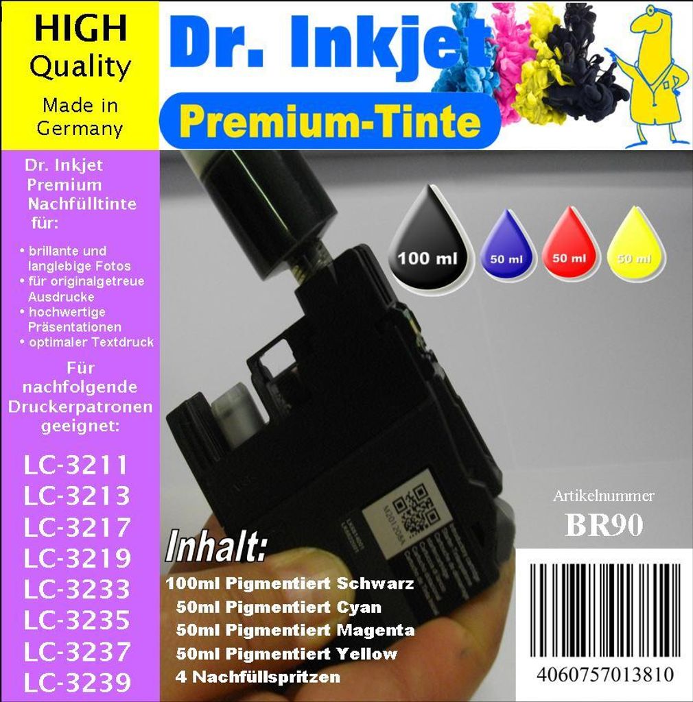 BR90 - Dr. Inkjet Komplett Set 250ml Premium Nachfülltinte f. LC-3211 / LC-3213 / LC-3217 / LC-3219 / LC-3233 / LC-3235 / LC-3237 / LC-3239