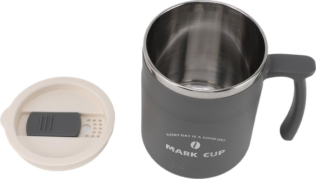 Kaffeetasse große Kapazität auslaufsicher Edelstahl Paar Wassertasse mit Deckel und Strohhalm für Büro Reisen Haus grau