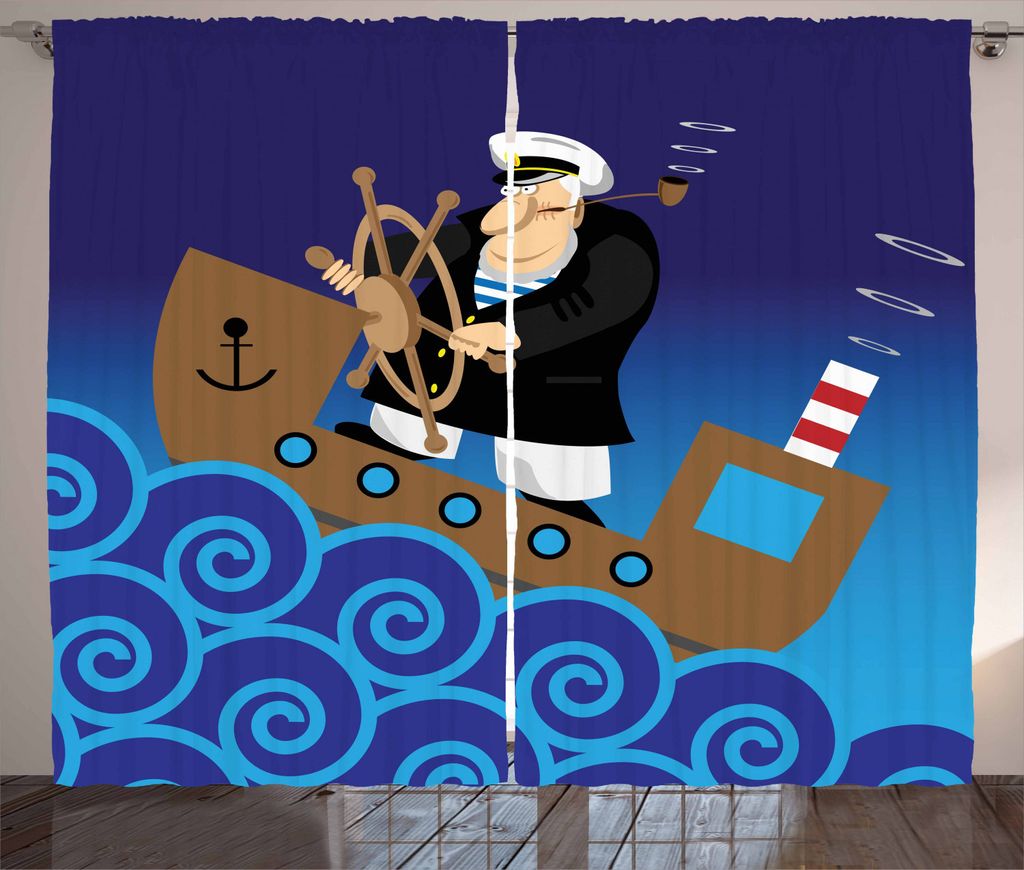 ABAKUHAUS Nautisch Rustikaler Vorhang, Kapitän auf einem Schiff, Wohnzimmer Universalband Gardinen mit Schlaufen und Haken, 280 x 225 cm, Mehrfarbig